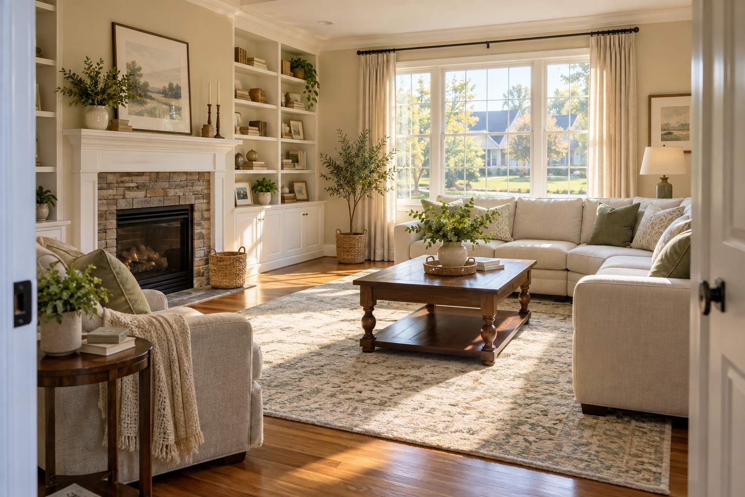Freshly maintained family living room in a Maryland home