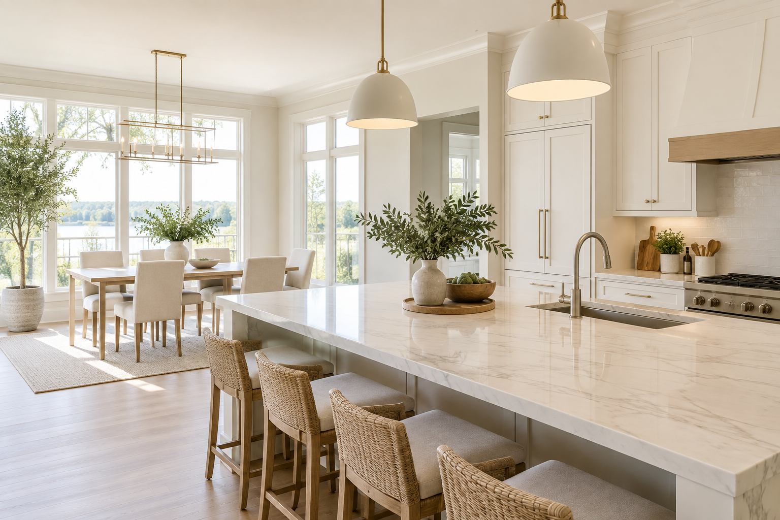 Clean welcoming kitchen and dining space