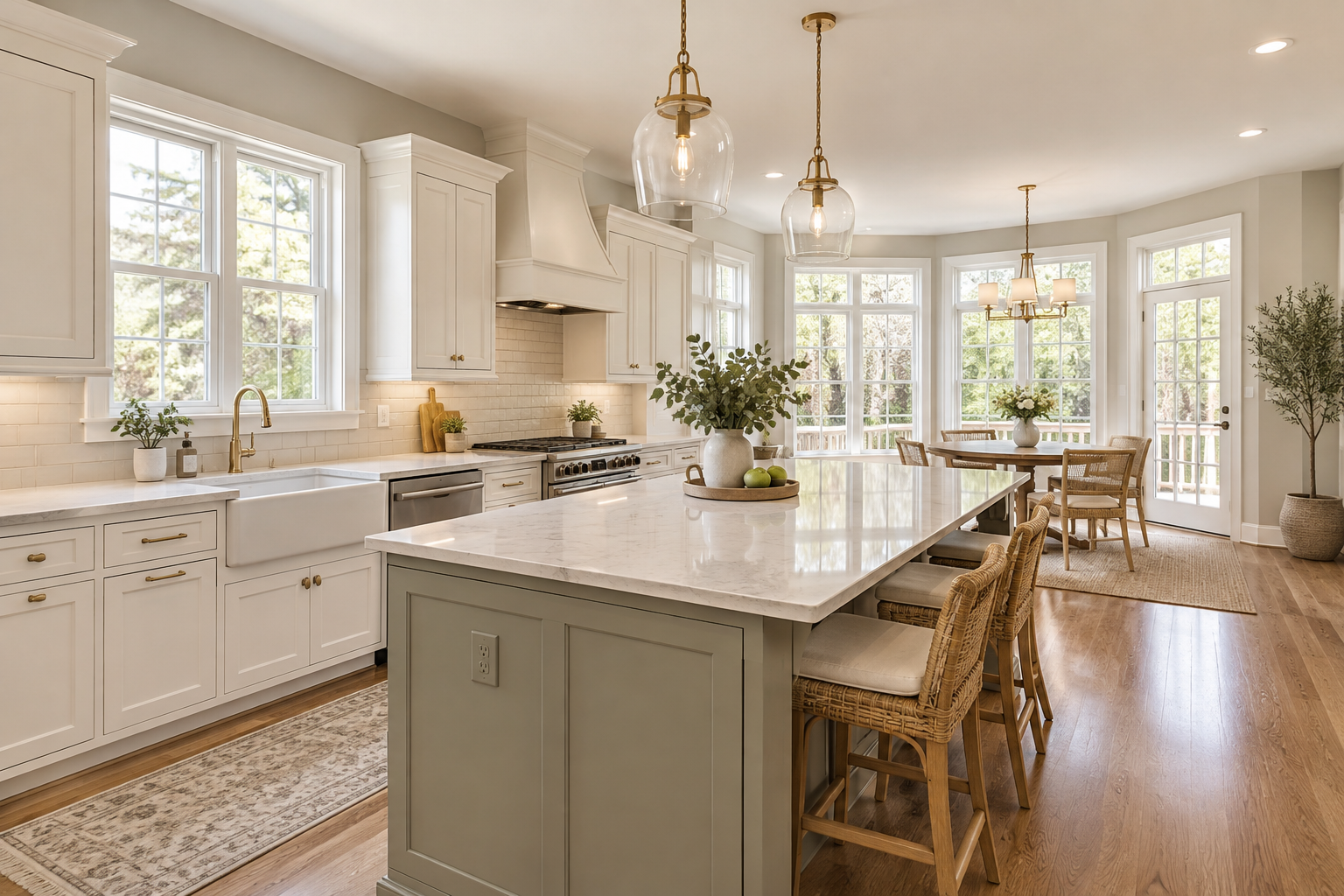 Immaculate open-plan kitchen and breakfast area in a Maryland home