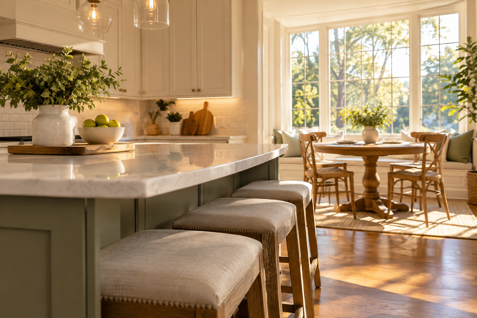 Sparkling kitchen breakfast corner after residential cleaning