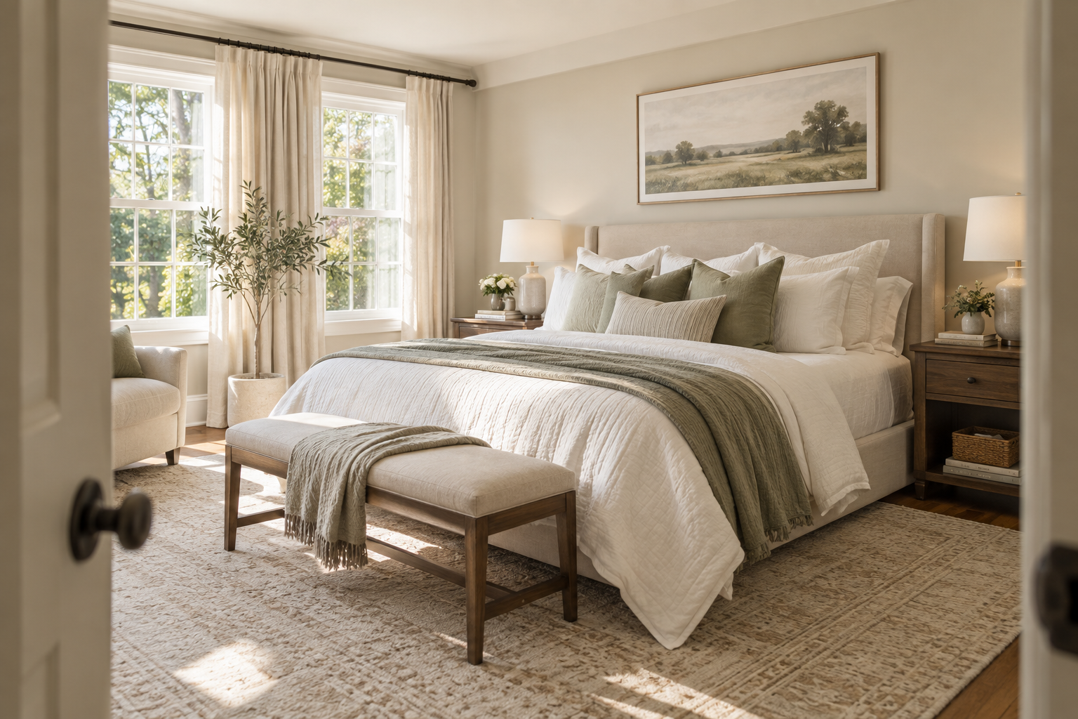 Serene freshly cleaned bedroom in a Parkville home